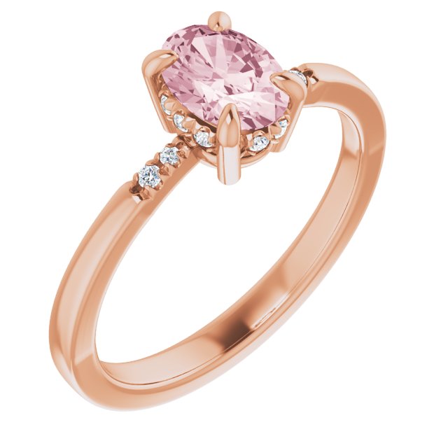 14K Rose Gold Oval 7 X 5 Mm Polished Natural Pink Morganite And .06 Ctw Natural Diamond Claw-Prong Ring, Size 7