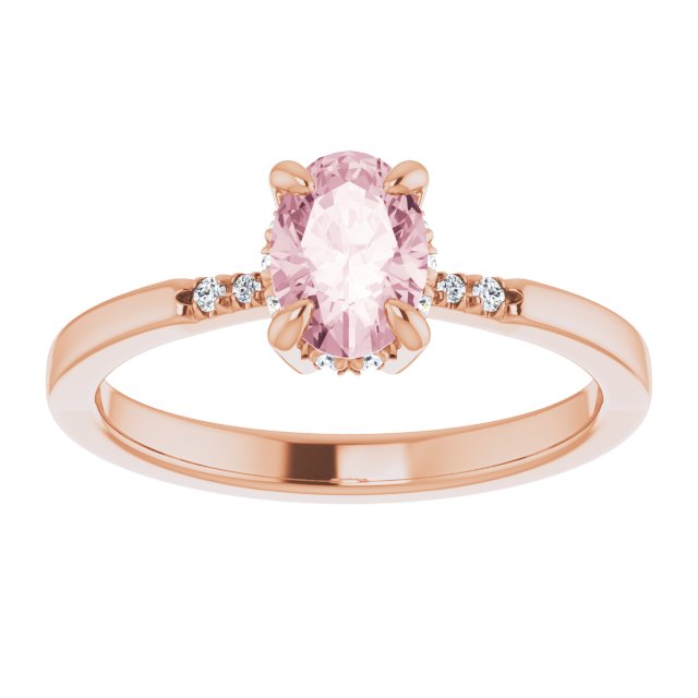 14K Rose Gold Oval 7 X 5 Mm Polished Natural Pink Morganite And .06 Ctw Natural Diamond Claw-Prong Ring, Size 7
