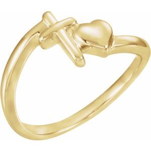 14K Yellow Gold Without Box Polished Cross/Heart Chastity Ring Size 7