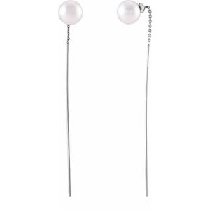 14K White Gold 59 X 1 Mm Pair Backless Polished White Freshwater Cultured Pearl Threader Earrings