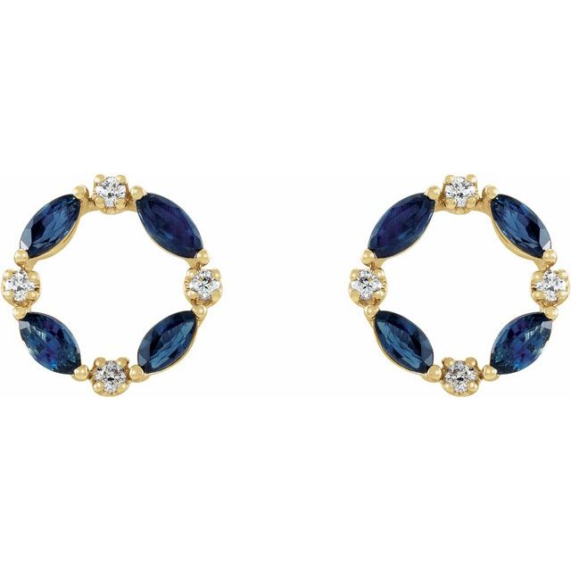 14K White Or Yellow Gold Marquise 4 X 2 Mm Friction Back Polished Natural Blue Sapphire And 1/10 Ctw Natural Diamond Earrings