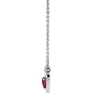 14K White Gold Round 3Mm H-I I1 Natural Ruby And .06 Ctw Natural Diamond Necklace, Length: 18 In