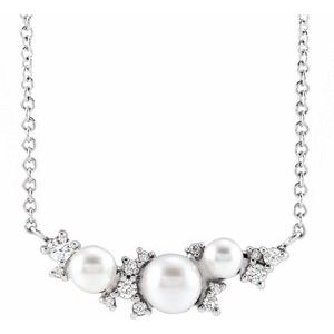 14K White Gold Pearl 4.5Mm G-H I1 Cultured White Akoya Pearl And .08 Ctw Natural Diamond Necklace Center, Length: 18 In