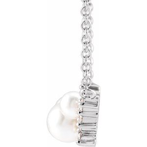 14K White Gold Pearl 4.5Mm G-H I1 Cultured White Akoya Pearl And .08 Ctw Natural Diamond Necklace Center, Length: 16 In