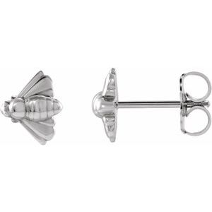 Sterling Silver 7.56 X 6.29 Mm Pair Friction Backs Included Polished Bee Stud Earrings