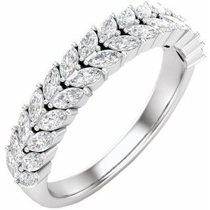 14K White Gold Lab-Grown Diamond Marquise 3 X 1.5 Mm Polished 3/4 Ctw Lab-Grown Diamond Double Row Anniversary Band Size 7