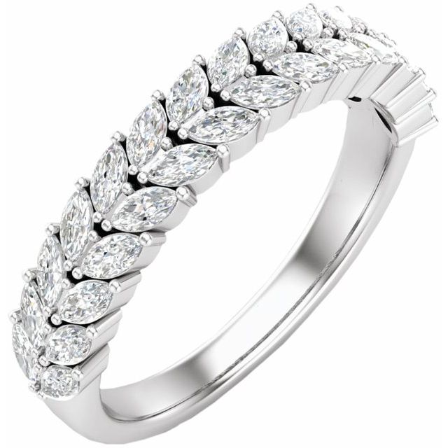 14K Yellow Or White Gold Marquise 3 X 1.5 Mm Polished 7/8 Ctw Natural Diamond Double Row Anniversary Band, Size 7