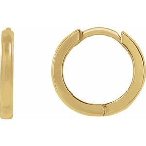 14K Yellow Or White Or Rose Gold Or Sterling Silver Or Platinum Pair Hinged Polished Hoop Earrings, Length 10 Mm, Thickness 1.65 Mm