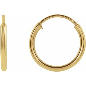 14K Yellow Gold Pair Endless Flexible Tube Hoop Earrings, Length: 10 Mm, Thickness: 1 Mm