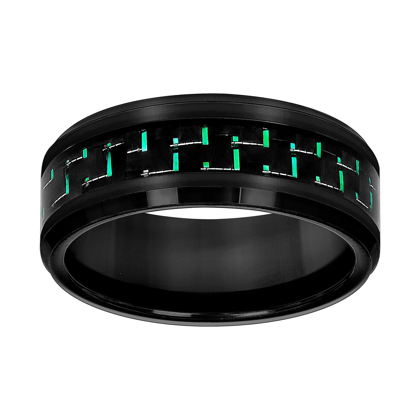 Tungsten Green-Black Carbon Fiber Inlay Comfort-fit 8mm Sizes 7 - 14 Bridal Anniversary Engagement Wedding Band