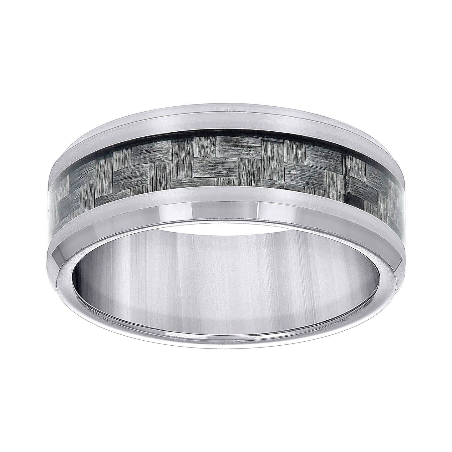 Tungsten Grey Carbon Fiber Inlay Comfort-fit 8mm Sizes 7 - 14 Bridal Anniversary Engagement Wedding Band