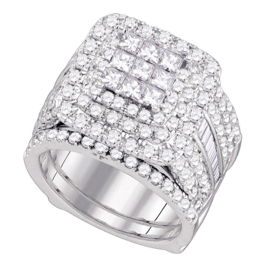 14K White Gold Diamond Cluster Wedding Bridal Ring Set 4 Cttw, Womens Size: 5-10