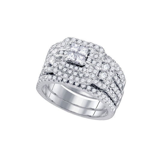 14K White Gold Diamond Cluster Wedding Bridal Ring Set 2 Cttw, Womens Size: 5-10