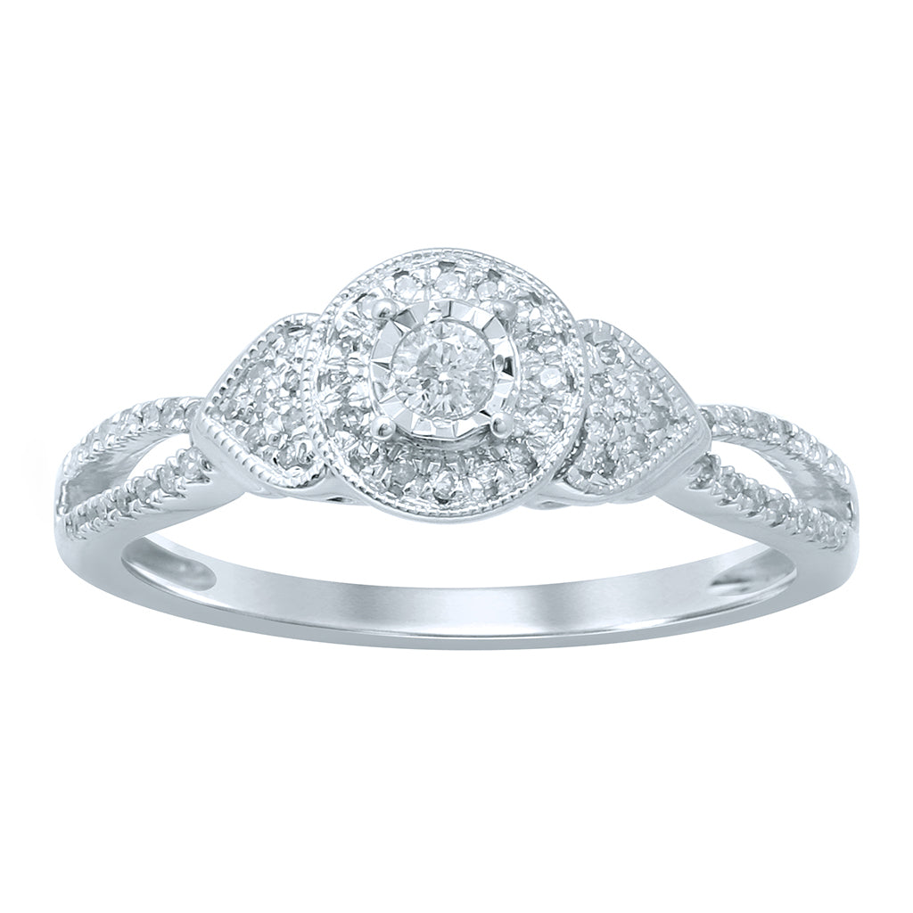 10K White Gold 0.20-0.21 Cttw Round Diamond Ladies Fanuc Ring