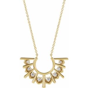 14K Yellow Gold Round G-H I1 1/8 Ctw Natural Diamond Fan Necklace, Length: 18 In