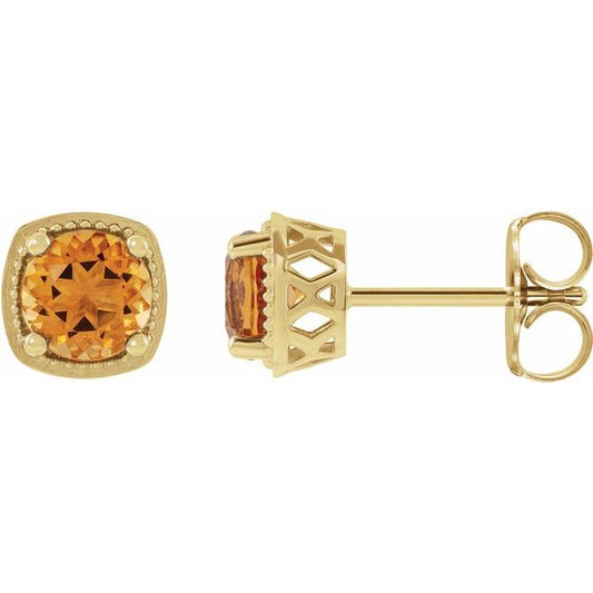 14K Yellow Gold 5 Mm Round Friction Back Polished Citrine Earrings