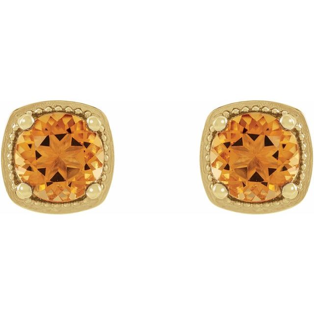 14K Yellow Gold 5 Mm Round Friction Back Polished Citrine Earrings