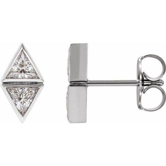 14K White Gold 2.5 X 2.5 X 2.5 Mm Triangle Friction Back Polished Two-Stone Bezel-Set Earrings