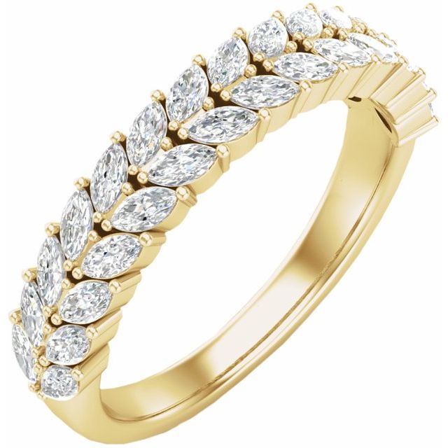 14K Yellow Or White Gold Marquise 3 X 1.5 Mm Polished 7/8 Ctw Natural Diamond Double Row Anniversary Band, Size 7