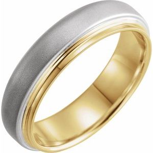 14K Yellow White Gold Brush 10.5 6 Mm Polished Edged Band With Brushed And Polished Finish Size 10.5