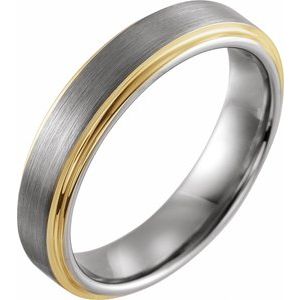 18K Yellow Gold PVD Tungsten 5 mm Flat Stepped Edge Band