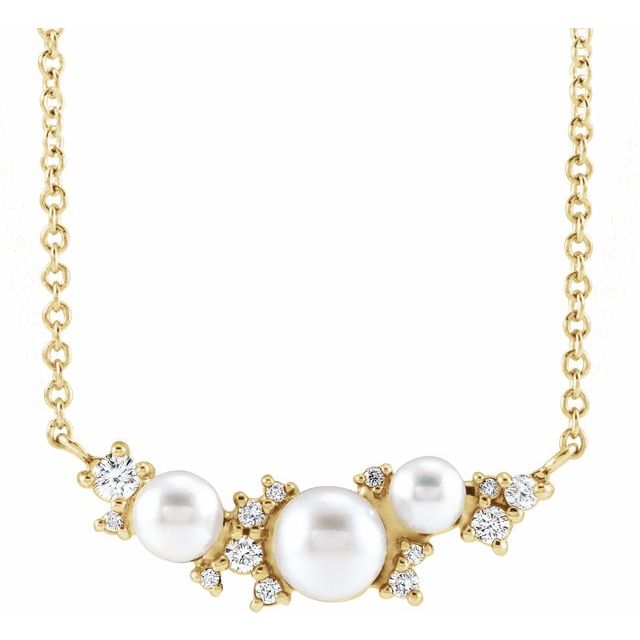 14K Yellow Gold 4.5Mm I1, G-H 18 In Polished Cultured White Akoya Pearl And .08 Ctw Natural Diamond Necklace Center