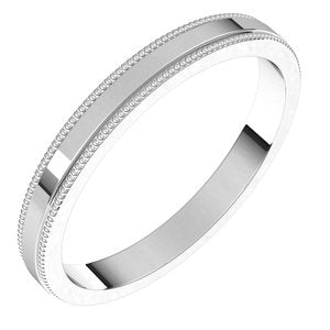 18K Yellow Or White Or Rose Gold Milgrain Standard Fit Flat Band