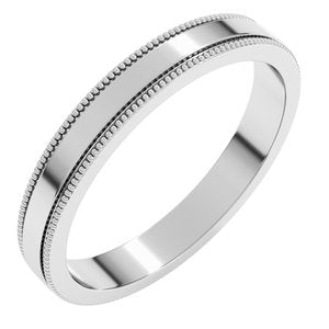 10K Yellow Or White Or Rose Gold 3 Mm Standard Weight Milgrain Flat Band