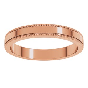 18K Yellow Or White Or Rose Gold Milgrain Standard Fit Flat Band