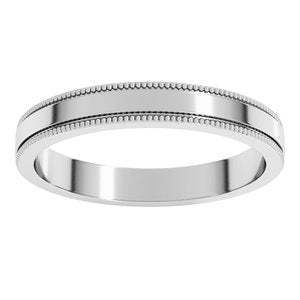 18K Yellow Or White Or Rose Gold Milgrain Standard Fit Flat Band
