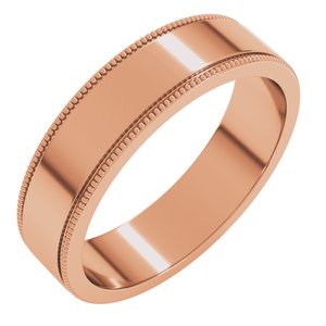 18K Yellow Or White Or Rose Gold Milgrain Standard Fit Flat Band
