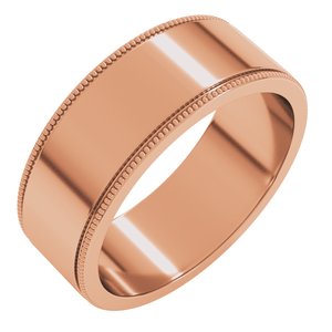 18K Yellow Or White Or Rose Gold Milgrain Standard Fit Flat Band