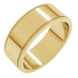 18K Yellow Or White Or Rose Gold Milgrain Standard Fit Flat Band