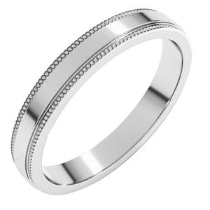Sterling Silver Or Platinum Milgrain Flat with Edge Band