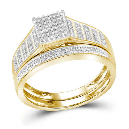 10K Yellow Gold Round Diamond Square Bridal Wedding Ring Band Set 1/4 Cttw, Womens Size: 5-10