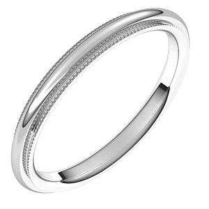 18K Yellow Or White Or Rose Gold Milgrain Stepped-Edge Comfort-Fit Half Round Band