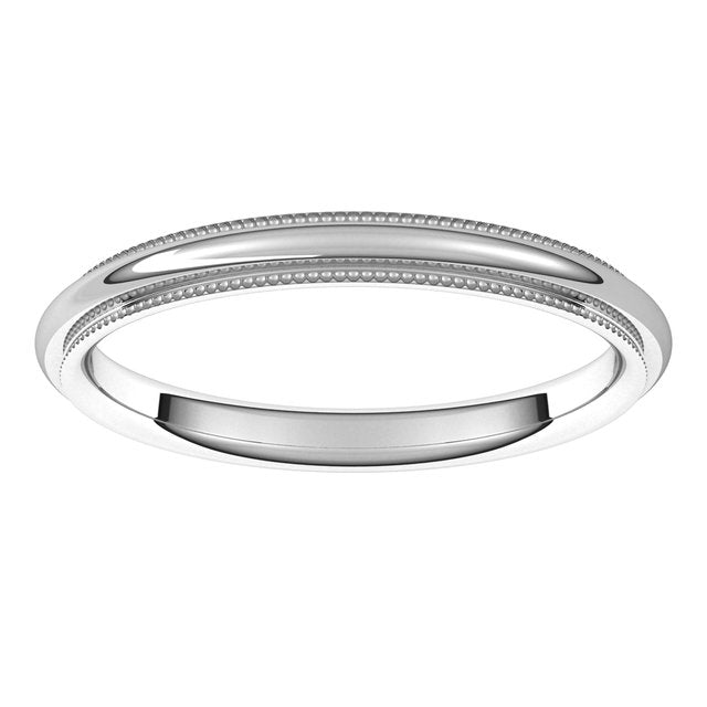 14K Yellow Or White Gold Or Sterling Silver Or Platinum Standard Weight Milgrain Half Round Comfort Fit With Edge Band