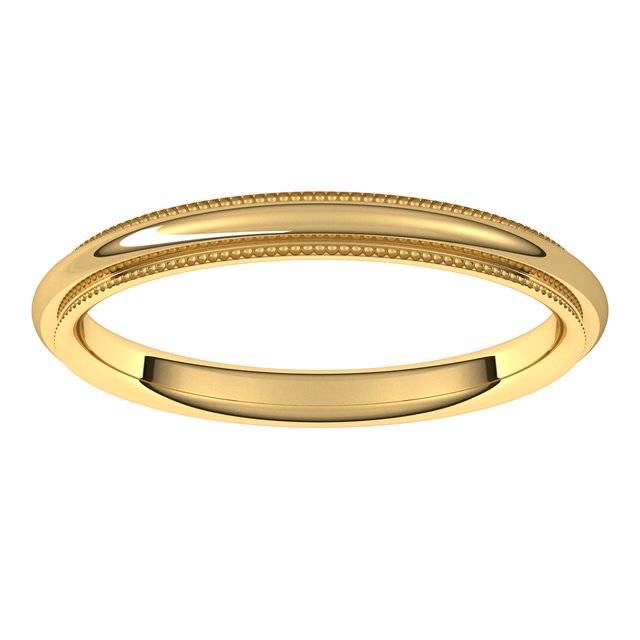 14K Yellow Or White Gold Or Sterling Silver Or Platinum Standard Weight Milgrain Half Round Comfort Fit With Edge Band