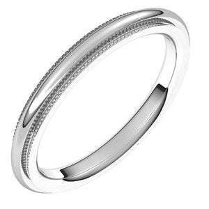 18K Yellow Or White Or Rose Gold Milgrain Stepped-Edge Comfort-Fit Half Round Band