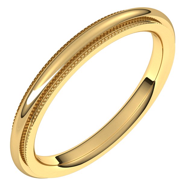 14K Yellow Or White Gold Or Sterling Silver Or Platinum Standard Weight Milgrain Half Round Comfort Fit With Edge Band