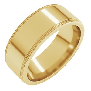 14K Yellow Or White Or Rose Gold Milgrain Stepped-Edge Flat Band
