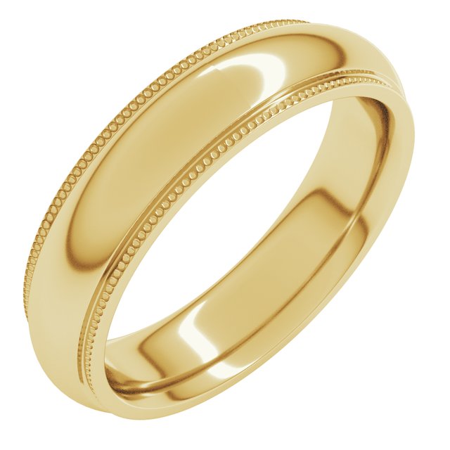 14K Yellow Or White Gold Or Sterling Silver Or Platinum Standard Weight Milgrain Half Round Comfort Fit With Edge Band