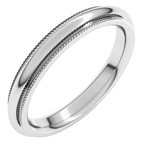 18K Yellow Or White Or Rose Gold Milgrain Stepped-Edge Comfort-Fit Half Round Band