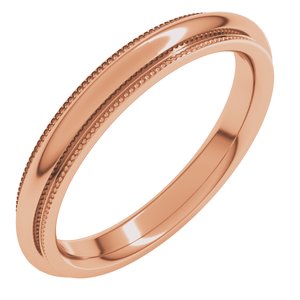 18K Yellow Or White Or Rose Gold Milgrain Stepped-Edge Comfort-Fit Half Round Band