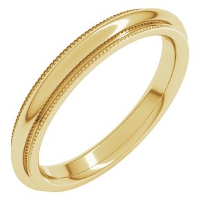 10K Yellow Gold 3 Mm Milgrain Half Round Comfort Fit With Edge Band Size 8