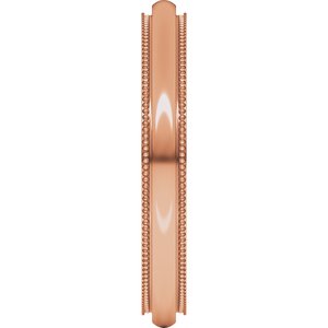 18K Yellow Or White Or Rose Gold Milgrain Stepped-Edge Comfort-Fit Half Round Band
