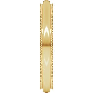 18K Yellow Or White Or Rose Gold Milgrain Stepped-Edge Comfort-Fit Half Round Band