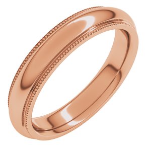 10K Rose Gold 4 Mm Comfort-Fit Standard Weight Milgrain Half Round Comfort Fit With Edge Band Size 9