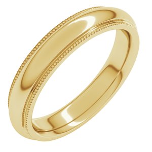 10K Yellow Gold 4 Mm Milgrain Half Round Comfort Fit With Edge Band Size 8