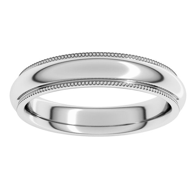 14K Yellow Or White Gold Or Sterling Silver Or Platinum Standard Weight Milgrain Half Round Comfort Fit With Edge Band